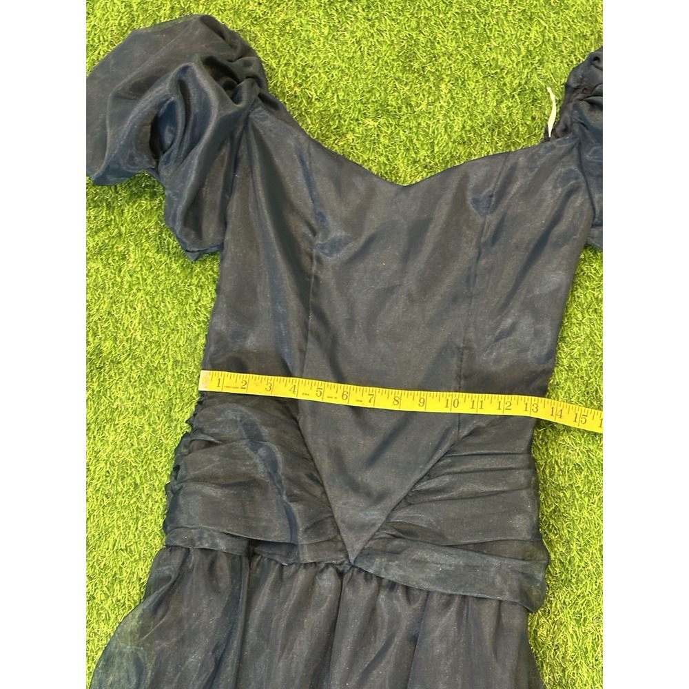 Vintage Taffeta Formal Gown Women 10 60s Navy Blue Puff Sleeves Prom Tea Dress‎ - Picture 11 of 16